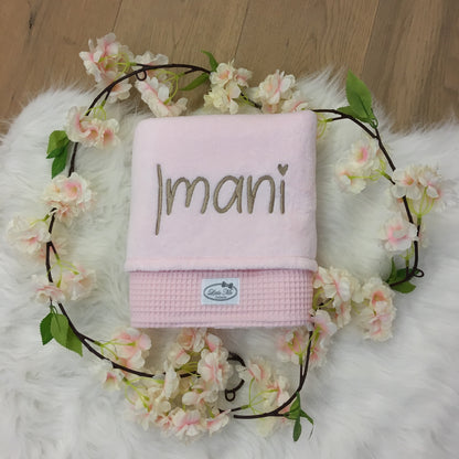 Warm Wafel Winterdekentje met naam | Gepersonaliseerde | Baby Pink