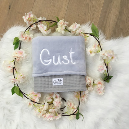 Warm Wafel Winterdekentje met naam | Gepersonaliseerde | Mist Grey