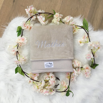 Warm Wafel Winterdekentje met naam | Gepersonaliseerde | Warm sand