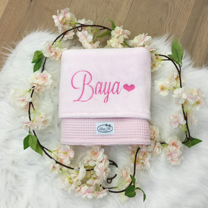 Warm Wafel Winterdekentje met naam | Gepersonaliseerde | Baby Pink