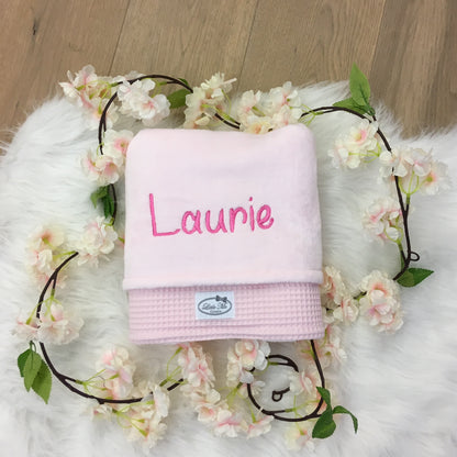 Warm Wafel Winterdekentje met naam | Gepersonaliseerde | Baby Pink