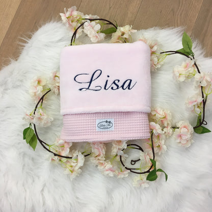 Warm Wafel Winterdekentje met naam | Gepersonaliseerde | Baby Pink