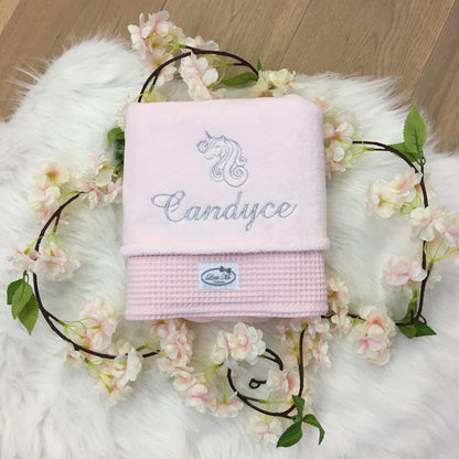 Warm Wafel Winterdekentje met naam | Gepersonaliseerde | Baby Pink