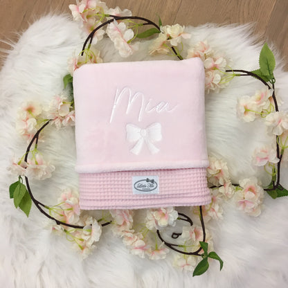 Warm Wafel Winterdekentje met naam | Gepersonaliseerde | Baby Pink