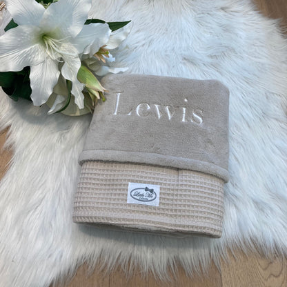 Warm Wafel Winterdekentje met naam | Gepersonaliseerde | Warm sand