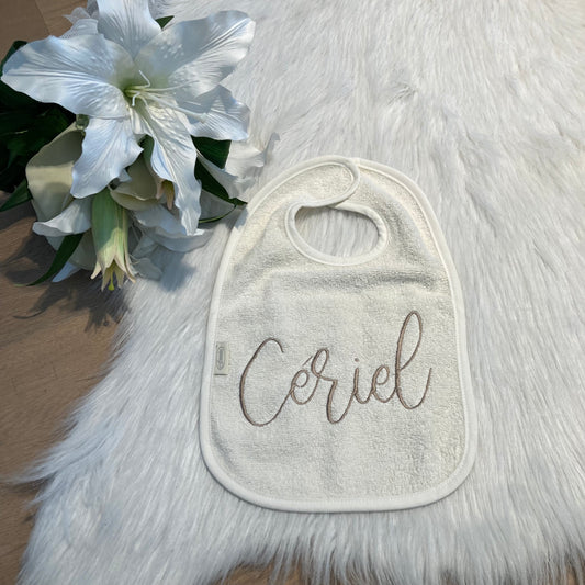 Slab met naam | Gepersonaliseerde baby slab katoen | Vanilla Milk