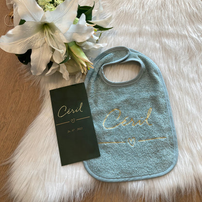 Slab met naam | Gepersonaliseerde baby slab katoen | Forest Moss