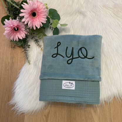Warm Wafel Winterdekentje met naam | Gepersonaliseerde | Forest Moss