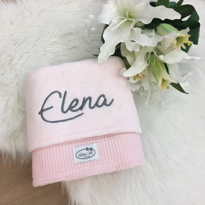 Warm Wafel Winterdekentje met naam | Gepersonaliseerde | Baby Pink