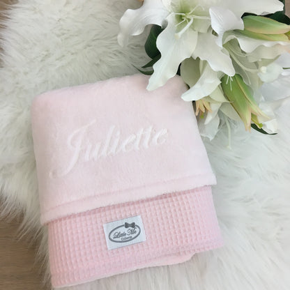 Warm Wafel Winterdekentje met naam | Gepersonaliseerde | Baby Pink