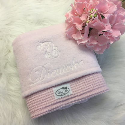 Warm Wafel Winterdekentje met naam | Gepersonaliseerde | Baby Pink