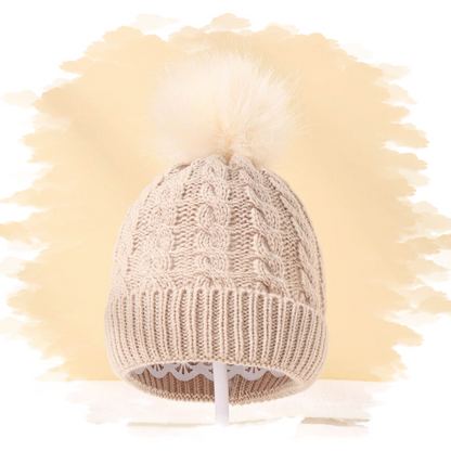 Casual babymuts beige enkele pompom beige
