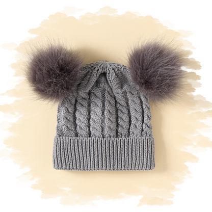 Casual babymuts grijs dubbele pompom grijs