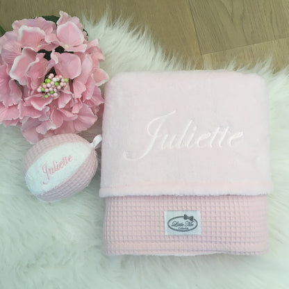 Warm Wafel Winterdekentje met naam | Gepersonaliseerde | Baby Pink