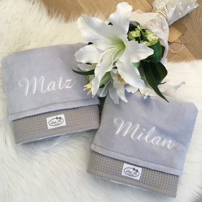 Warm Wafel Winterdekentje met naam | Gepersonaliseerde | Mist Grey