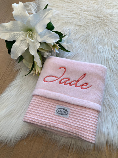 Warm Wafel Winterdekentje met naam | Gepersonaliseerde | Baby Pink