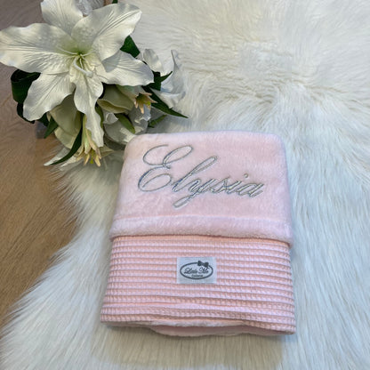 Warm Wafel Winterdekentje met naam | Gepersonaliseerde | Baby Pink