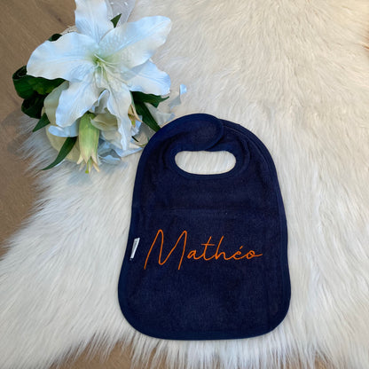 Slab met naam | Gepersonaliseerde baby slab katoen | Deep Nacy