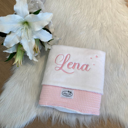 Warm Wafel Winterdekentje met naam | Gepersonaliseerde | Baby Pink/ soft cloud