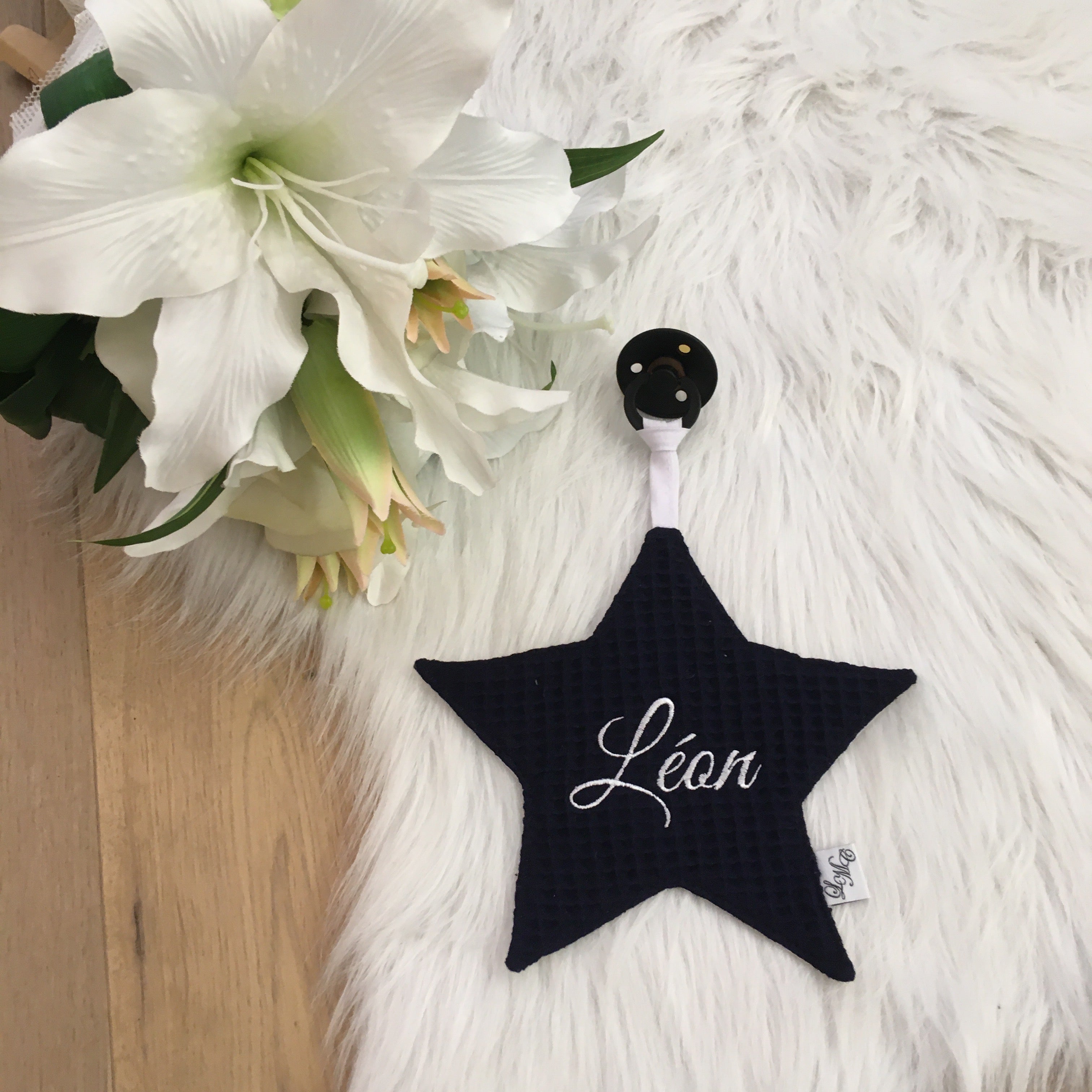 Speendoek ster wafel Navy