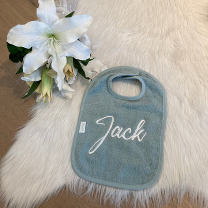 Slab met naam | Gepersonaliseerde baby slab katoen | Forest Moss