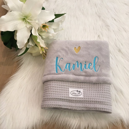 Warm Wafel Winterdekentje met naam | Gepersonaliseerde | Mist Grey