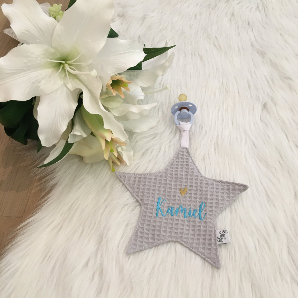 Speendoek ster wafel grijs