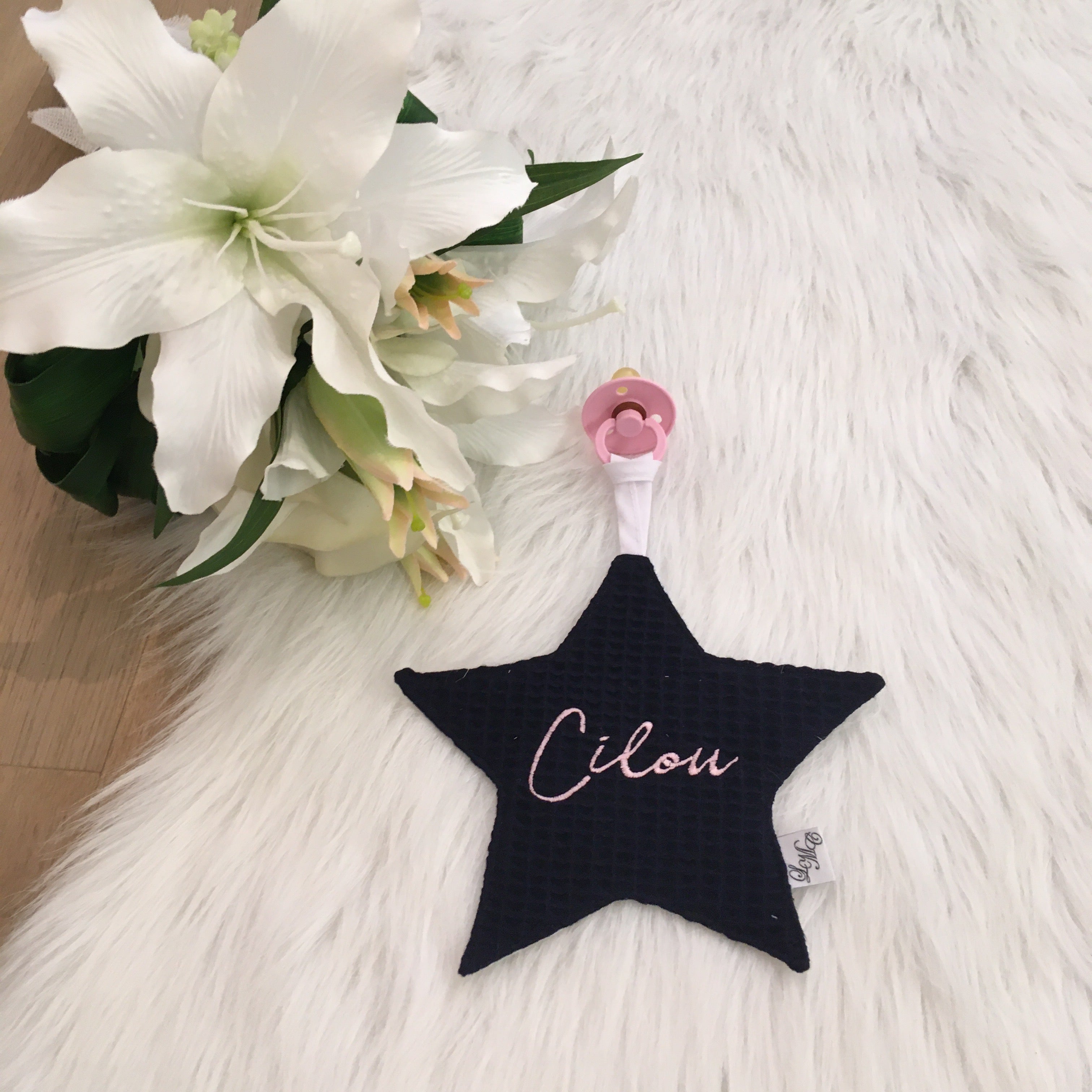 Speendoek ster wafel Navy