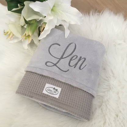 Warm Wafel Winterdekentje met naam | Gepersonaliseerde | Mist Grey