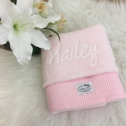 Warm Wafel Winterdekentje met naam | Gepersonaliseerde | Baby Pink