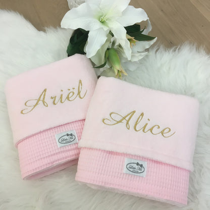 Warm Wafel Winterdekentje met naam | Gepersonaliseerde | Baby Pink
