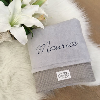 Warm Wafel Winterdekentje met naam | Gepersonaliseerde | Mist Grey