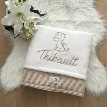 Warm Wafel Winterdekentje met naam | Gepersonaliseerde | Warm sand/ soft cloud