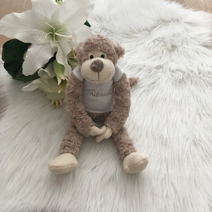 Beige Slingeraapje met Naam – Gepersonaliseerde Knuffel Aap 45 cm