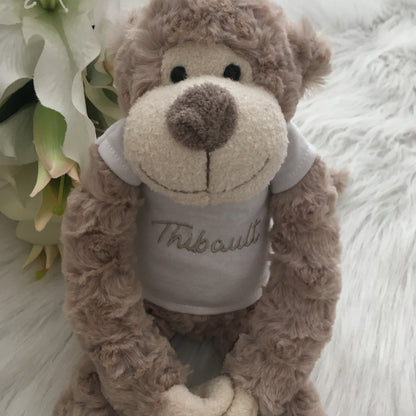 Beige Slingeraapje met Naam – Gepersonaliseerde Knuffel Aap 45 cm