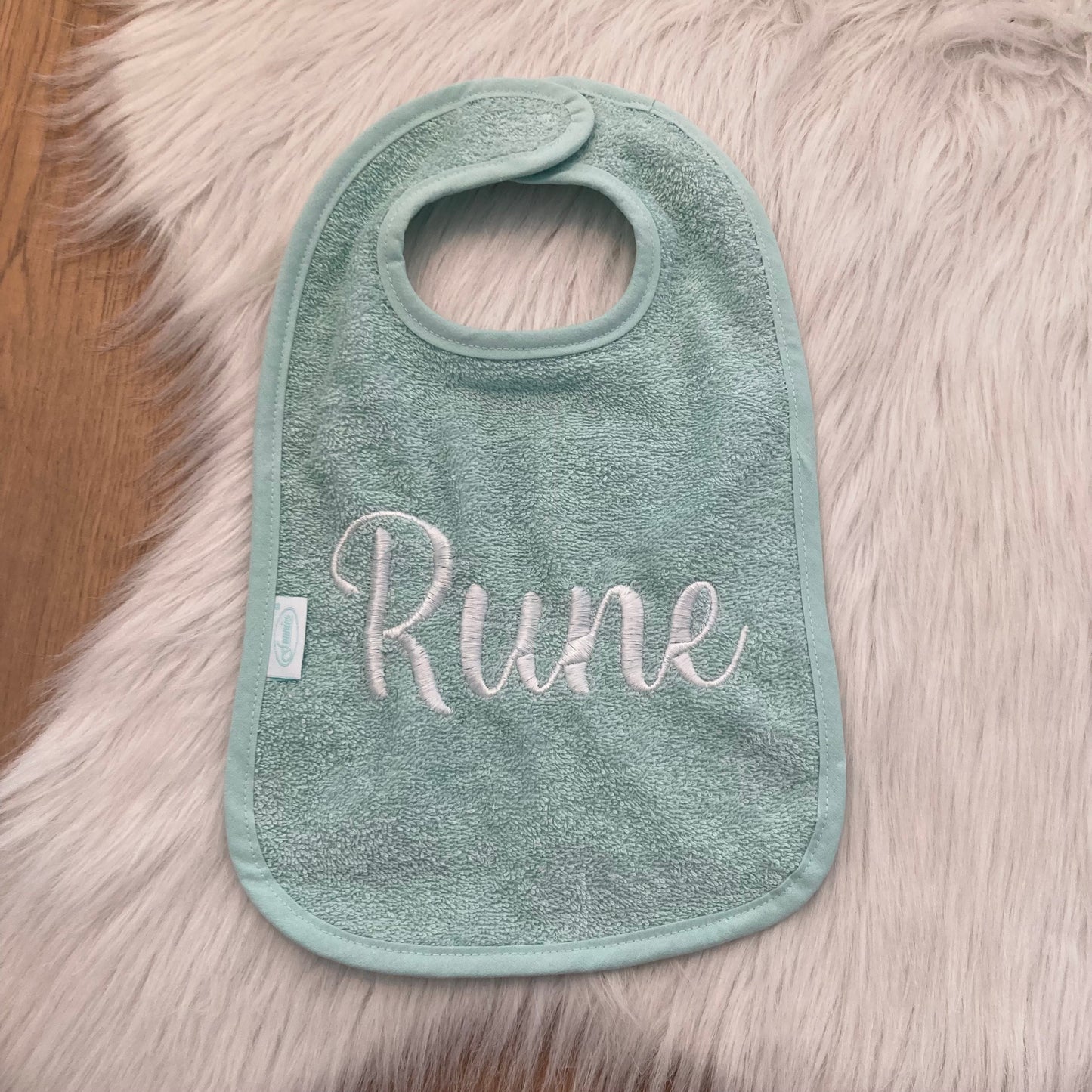 Slab met naam | Gepersonaliseerde baby slab katoen | Soft mint