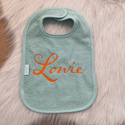 Slab met naam | Gepersonaliseerde baby slab katoen | Soft mint
