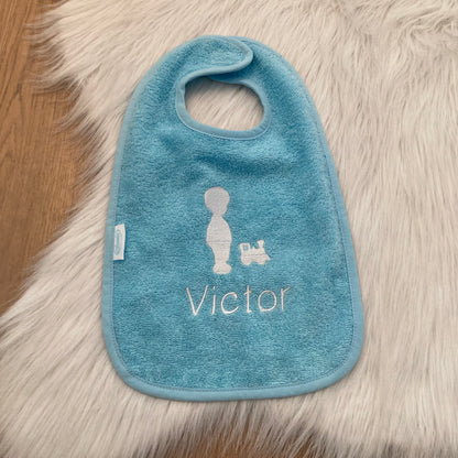 Slab met naam | Gepersonaliseerde baby slab katoen | Sky Blue