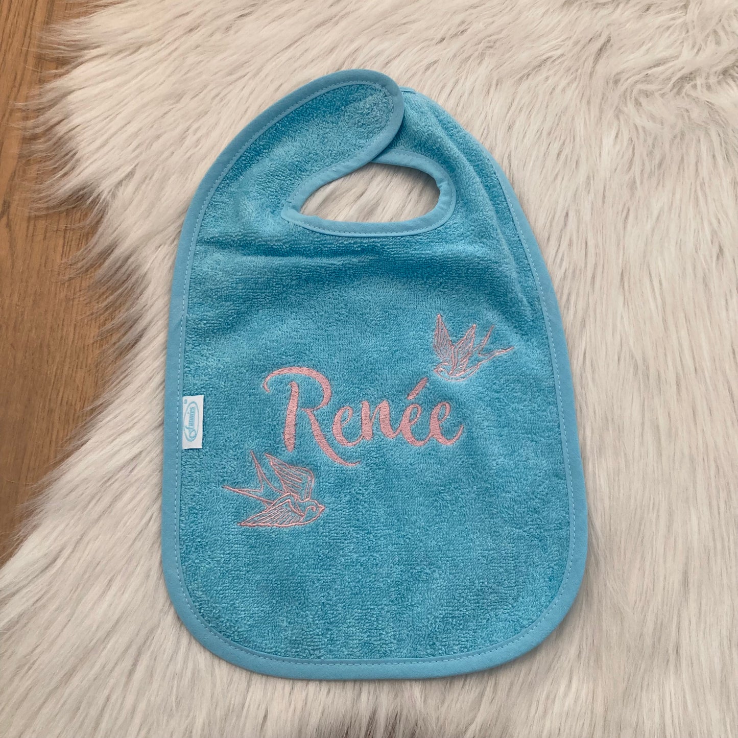 Slab met naam | Gepersonaliseerde baby slab katoen | Sky Blue