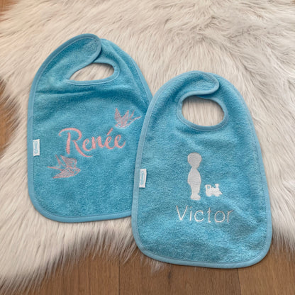 Slab met naam | Gepersonaliseerde baby slab katoen | Sky Blue