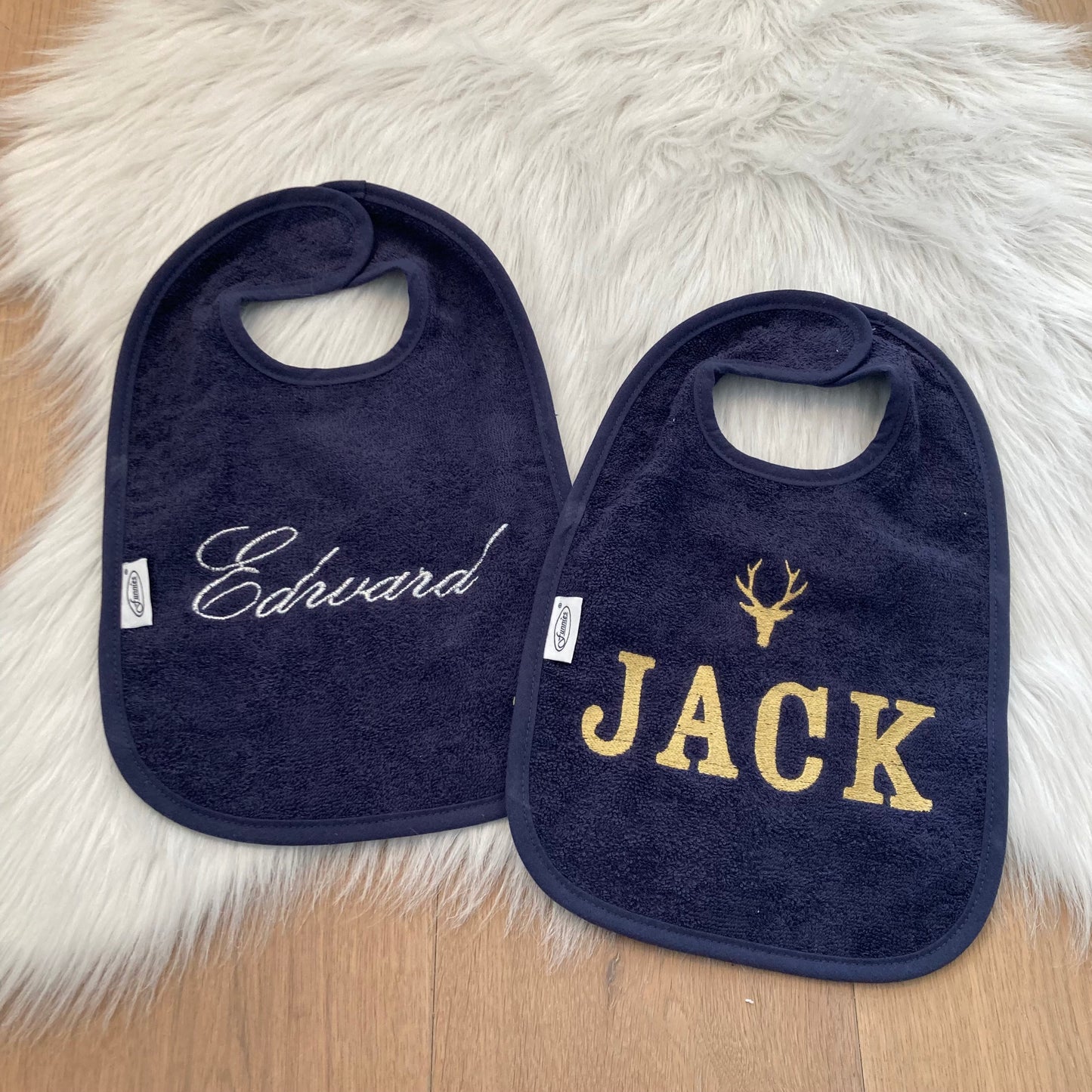 Slab met naam | Gepersonaliseerde baby slab katoen | Deep Nacy
