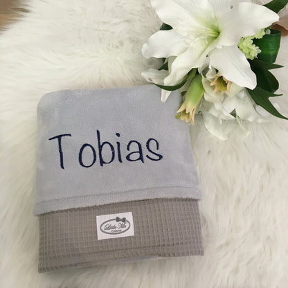 Warm Wafel Winterdekentje met naam | Gepersonaliseerde | Mist Grey