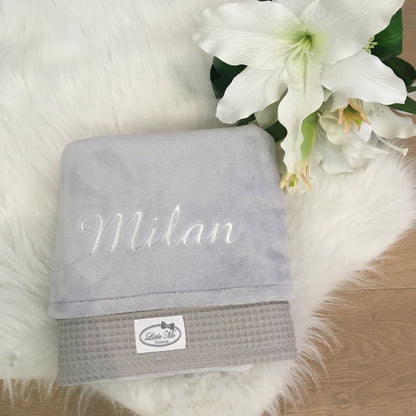 Warm Wafel Winterdekentje met naam | Gepersonaliseerde | Mist Grey