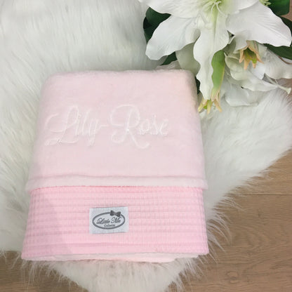 Warm Wafel Winterdekentje met naam | Gepersonaliseerde | Baby Pink