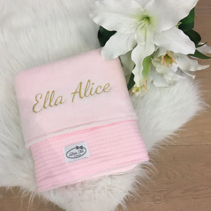 Warm Wafel Winterdekentje met naam | Gepersonaliseerde | Baby Pink