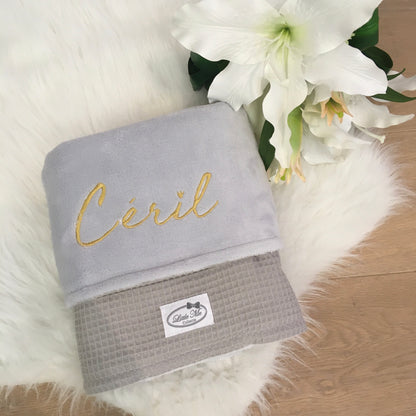 Warm Wafel Winterdekentje met naam | Gepersonaliseerde | Mist Grey