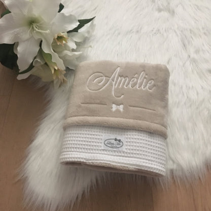 Warm Wafel Winterdekentje met naam | Gepersonaliseerde | Soft Cloud/Warm Sand