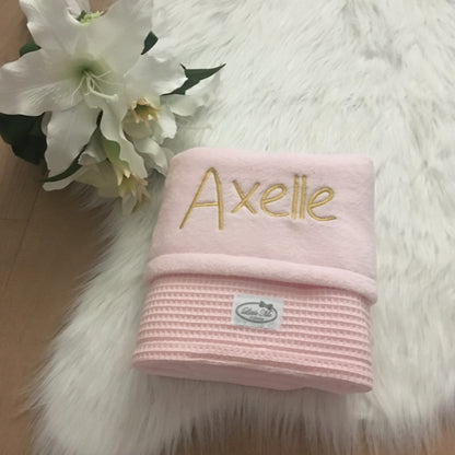 Warm Wafel Winterdekentje met naam | Gepersonaliseerde | Baby Pink