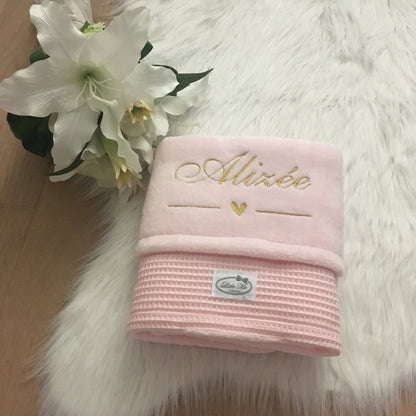 Warm Wafel Winterdekentje met naam | Gepersonaliseerde | Baby Pink