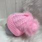 Casual babymuts lichtroze dubbele pompom lichtroze